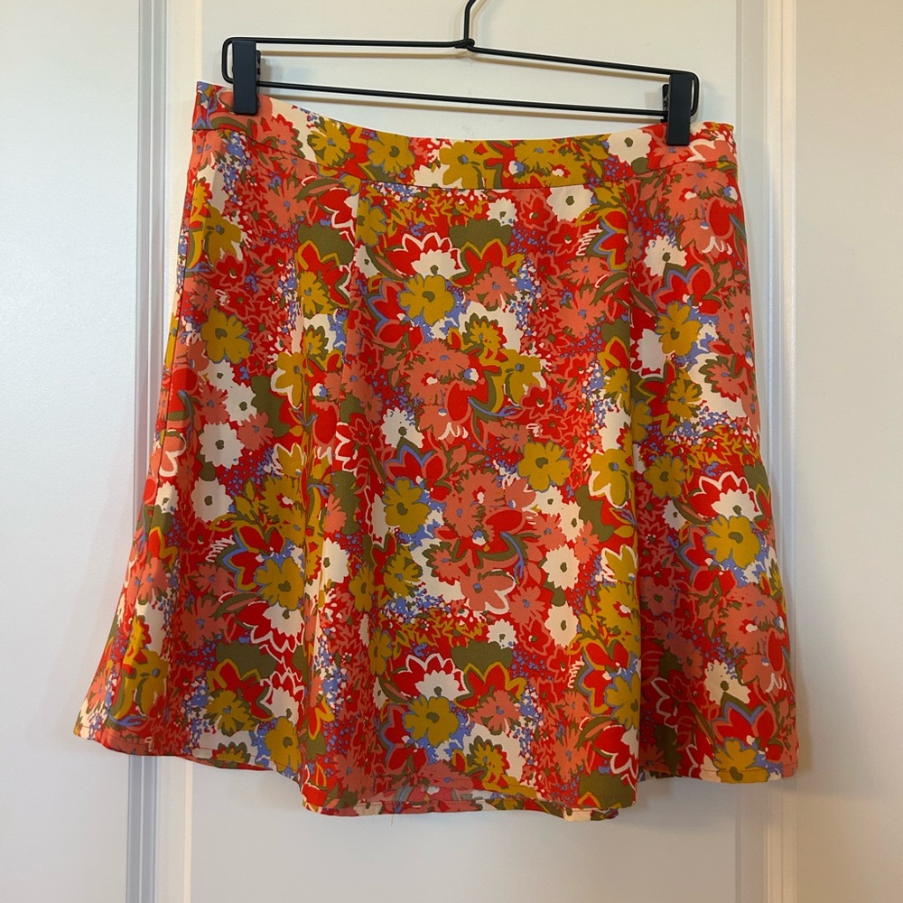 LOFT Floral A-Line Skirt - Red and Green
